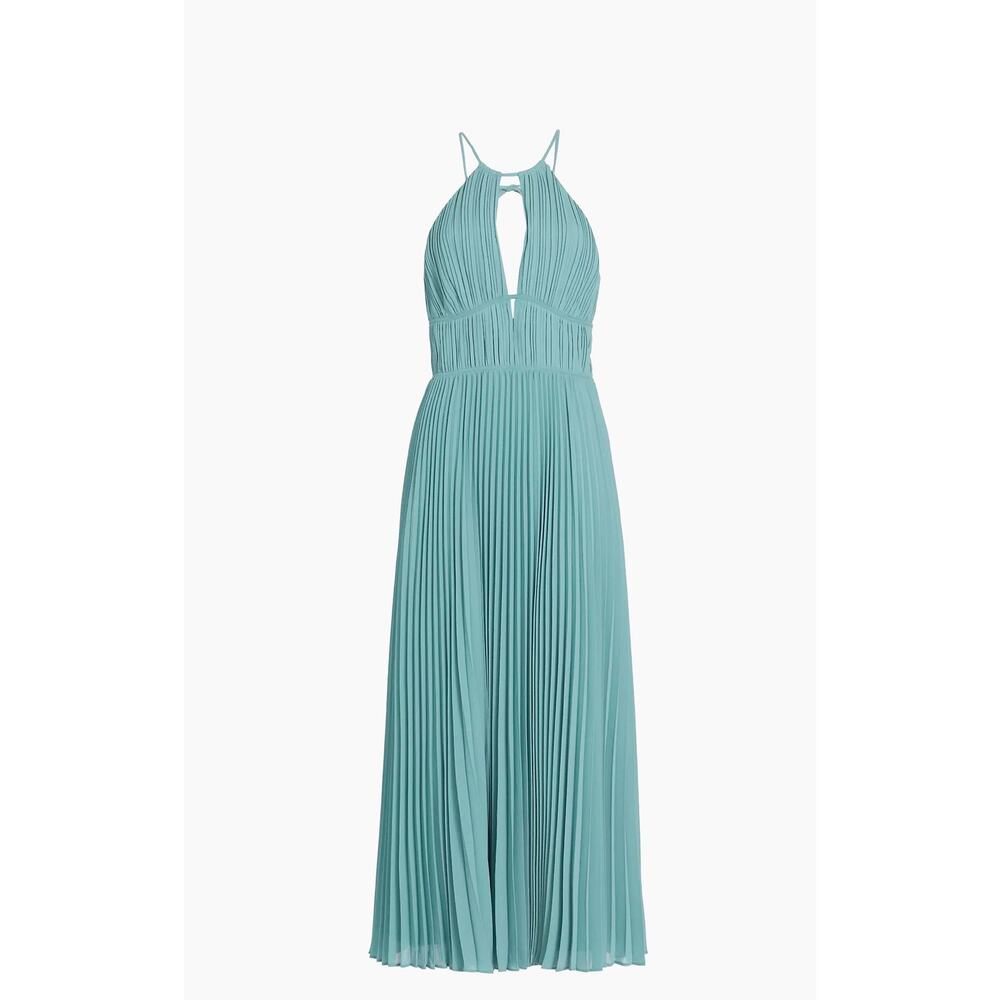 Jonathan Simkhai Carli Plissé Pleated Halter Maxi Dress - Blue Green Size 4 NWOT